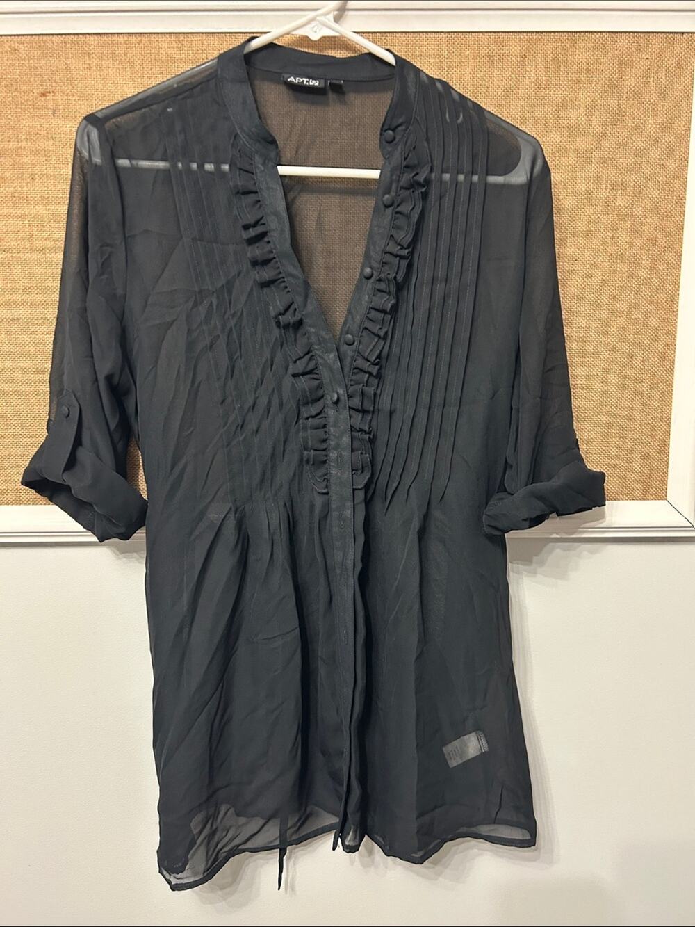 Apt. 9 Black Sheer Ruffle & Pintuck Blouse